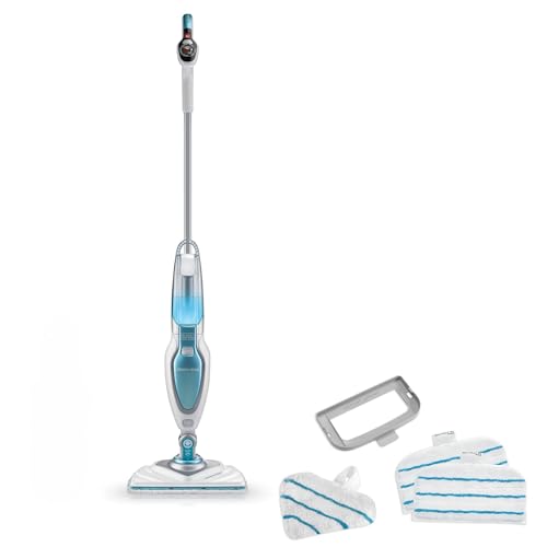BLACK+DECKER Dampfreiniger Steam Mop Deluxe/Stehender Dampf Mop für versiegelte Hartböden/Bodenreinigung mit waschbarem Microfaser-Pad / 180° drehbarer, herausnehmbarer Fuß / 1600W - FSM1630 von BLACK+DECKER