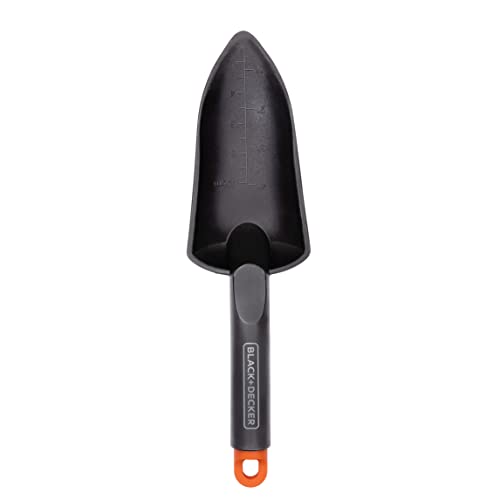 BLACK+DECKER Gartenschaufel - mit Größenmarkierung - Schaufel 30.5CM - Polypropylen - Schwarz/Orange von Black+Decker