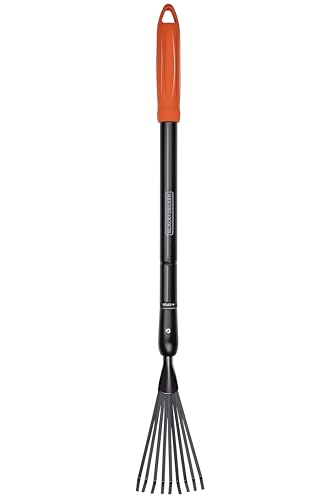 BLACK+DECKER Laubrechen BXGTTO7050 - Verstellbar von 77 bis 110 cm - Rasenrechen - Harke - Rostbeständig - Schwarz/Orange von Black+Decker