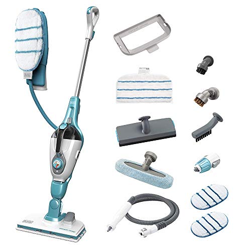 Black+Decker 13-in-1 Dampfbesen/Dampfreiniger Steam-mop (1300 Watt, mit SteaMitt Dampfhandschuh, umfangreiches Zubehör, AutoSelect Technologie für automatische Dampfmenge) FSMH1321JMS von Black+Decker