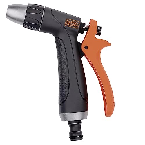 BLACK+DECKER Verstellbare Spritzpistole - Gartenschlauch Düse - Gartenspritze mit Einstellbarer Wasserfluss - Ergonomischer Griff - Kunststoff - Schwarz/Orange von Black+Decker