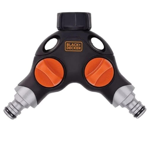 BLACK+DECKER Wasserhahnstück - 3/4 Zoll Anschluss - Wasserstop - 2-Wege-Verteiler - Schwarz/Orange von BLACK+DECKER