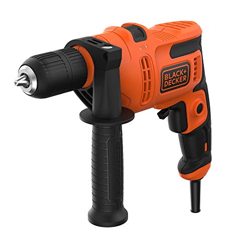 Black+Decker 1-Gang Schlagbohrmaschine BEH200K (500W, mit 2-tlg. Schnellspannbohrfutter, Rechts-/Linkslauf, Schalterarretierung für Dauerbetrieb, inkl. Zusatzhandgriff, Koffer, 2 m Kabellänge) von Black+Decker