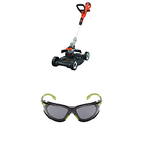 Black+Decker 18V 3-in-1 Rasentrimmer-Set STC1820CM, mit Rasenmäheraufsatz, Akku und Ladegerät, inkl. 3M™ Solus™ 1000 Schutzbrille mit Antibeschlag-Beschichtung, grün/schwarz, grau, mit Tasche S1GG von Black+Decker