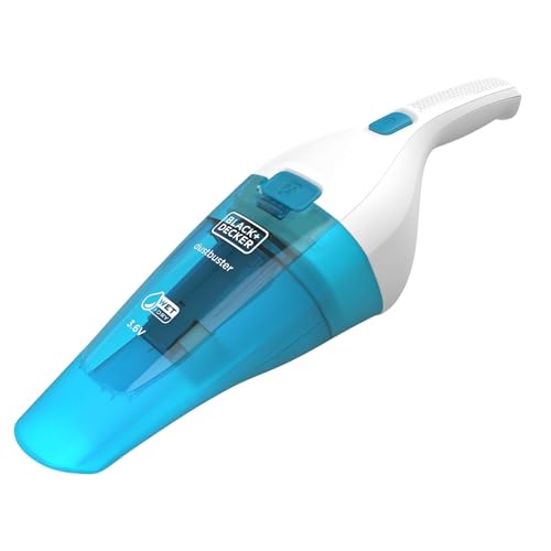 Black+Decker 2-in-1 Dustbuster, Nass/Trocken Akku-Handsauger (Akkusauger mit 3.6V, Gummilippe für Nassreinigung aufsteckbar, transparenter Schmutzfangbehälter) WDC115WA, Weiß/Blau, 385 ml von Black+Decker