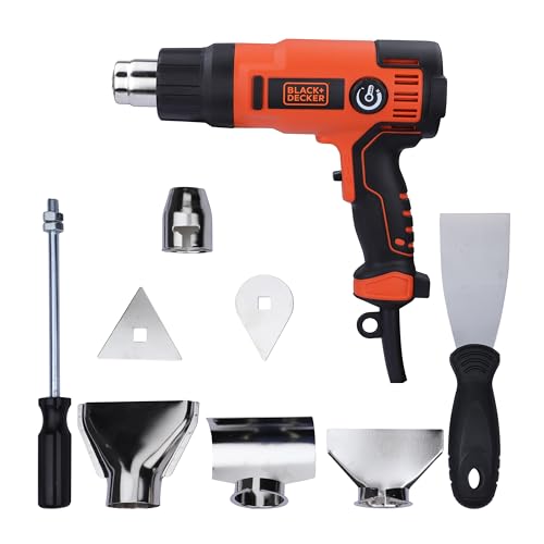 Black+Decker 2.000W Heissluftgerät KX2200K (mit 2-stufigem Sicherheitsschalter, stufenlose Temperatureinstellung, Abschaltautomatik, inkl. 8-teiliges Zubehör) von BLACK+DECKER