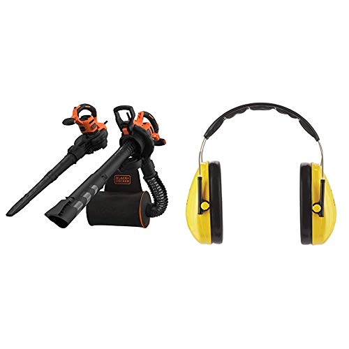 Black+Decker 3,000 W Laubsauger und Bläser BEBLV300 mit Häcksler und 72 l Fangsack-Rucksack + 3M Peltor Optime I Kapselgehörschützer, mit verstellbarem Kopfbügel für Lärm bis 98 dB - SNR 27 von Black+Decker