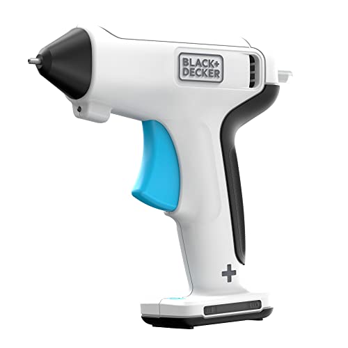 Black+Decker 3.6V Akku-Heißklebepistole BCGL115 (kabellos, für Bastel-, Deko- & Reparaturarbeiten, selbststehend, automatische Abschaltung, mit integriertem LED-Licht, inkl. USB-C Kabel & Klebestifte) von Black+Decker