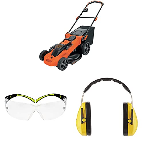 Black+Decker 36V 3-in-1 Akku-Rasenmäher CLMA4820L2, 48 cm Schnittbreite, mit 2 Akkus, inkl. 3M SecureFit 400 Schutzbrille, SF400C und 3M Peltor Optime Komfort-Kapselgehörschutz H510A (87 bis 98 dB) von Black+Decker