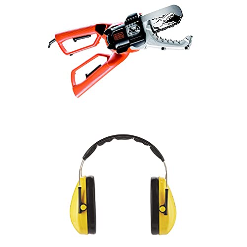 Black+Decker 550W Elektro-Astschere Alligator GK1000, inkl. 3M™ Schutzbrille für Werkzeugmaschinen 2890S, transparent und 3M™ Peltor™ Optime™ Komfort-Kapselgehörschutz H510A (87 bis 98 dB) von Black+Decker