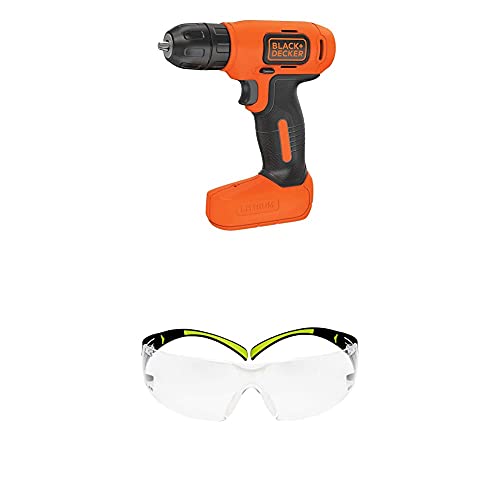 Black+Decker 7.2V Ultra-Kompakt Akkubohrer BDCD8, für leichte Bohr- und Befestigungsarbeiten inkl. 3M™ SecureFit™ 400 Schutzbrille, transparent, SF400C von Black+Decker