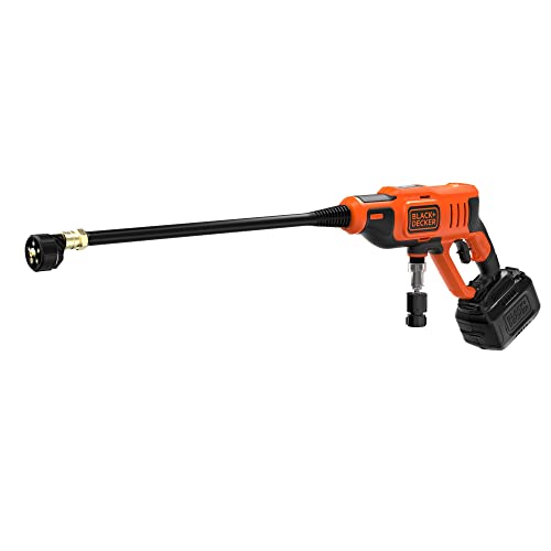 Black+Decker Akku-Druckreiniger BCPC18B (18V, 24 bar, mobiler Druckreiniger zur Reinigung oder Bewässerung, mit flexiblen Wasseranschluss, 5in1 Multifunktionsdüse, ohne Akku & Ladegerät), BCPC18B-XJ, schwarz/orange von Black+Decker