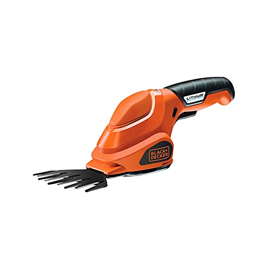 Black+Decker 3.6V Li-Ion Akku-Grasschere, ergonomisches Design, Akku-Laufzeit ca. 45 Minuten, Einschaltsperre, inkl. Ladestation und Ladekabel LED-Ladeanzeige, GSL200, schwarz orange von Black+Decker