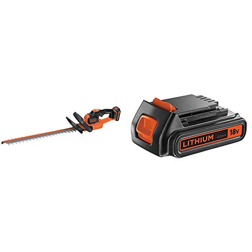 Black+Decker Akku Heckenschere (mit Antiblockierfunktion, Schnell-Ladegerät und hohem Bedienkomfort) & Li-Ion Slidepack Akku (18V 2,0Ah, passend für alle Black+Decker 18V-Gartengeräte) BL2018 von Black+Decker