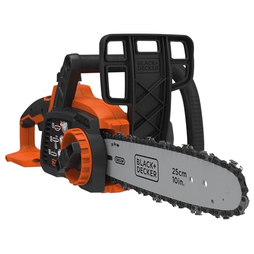 Black+Decker Kraftvolle Akku-Kettensäge (18V Li-Ion-Akku, 25 cm Schwertlänge, sägt Äste bis 18 cm, ideal für Holz- und Gartenarbeiten, ohne Akku und Ladegerät) von Black+Decker