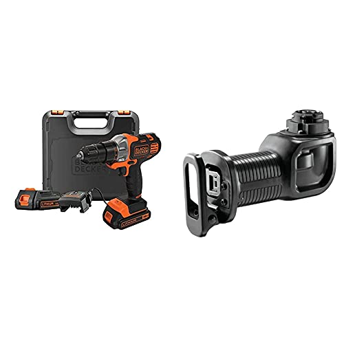 Black+Decker Akku-Multifunktionsgerät MT218KB – 18V Akkubohrer mit 2 Akkus + Säbelsägen-Kopf MTRS10 – Geeignet zum Bohren, Sägen und Schleifen dank verschiedener Aufsätze – Inklusive Koffer von Black+Decker