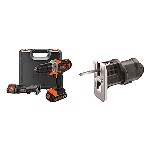 Black+Decker Akku-Multifunktionsgerät MT218KB – 18V Akkubohrer mit 2 Akkus + Stichsägen-Kopf MTJS1 – Geeignet zum Bohren, Sägen und Schleifen dank verschiedener Aufsätze – Inklusive Koffer von Black+Decker