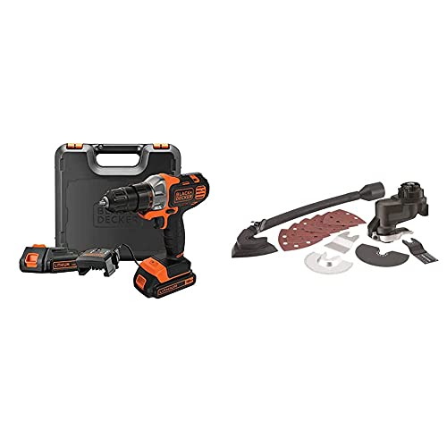 Black+Decker Akku-Multifunktionsgerät MT218KB – 18V Akkubohrer mit 2 Akkus + Oszillier-Kopf MTOS4 – Geeignet zum Bohren, Sägen und Schleifen dank verschiedener Aufsätze – Inklusive Koffer von Black+Decker