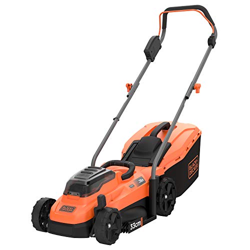 Black+Decker Akku-Rasenmäher BCMW3318L2 (betrieben mit 2X 18V Akkus, 2.5Ah, 33 cm Schnittbreite, für Rasenflächen bis 250 m², 5-fache Höhenverstellung, inkl. 2 Akkus, Ladegerät) von Black+Decker