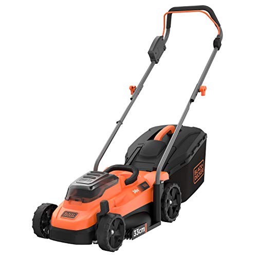 Black+Decker Akku-Rasenmäher BCMW3336L2 (36V, 2.5Ah, 33 cm Schnittbreite, für mittlere Rasenflächen bis 500 m², 5-fache Höhenverstellung, inkl. 2 Akkus, Ladegerät, 35l Fangkorb), Orange/Schwarz von BLACK+DECKER