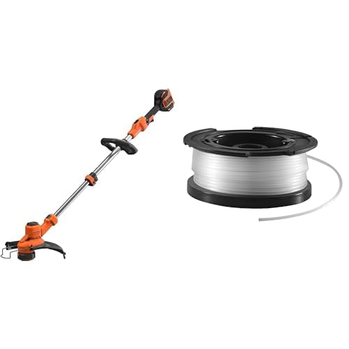 Black+Decker Akku-Rasentrimmer BCSTA536B (36V, Schnittbreite 33 cm), Orange/Schwarz & vollautomatische Einzelfadenspule (für Rasentrimmer 10 m Länge, 1,5 mm Fadendurchmesser) A6481 von Black+Decker