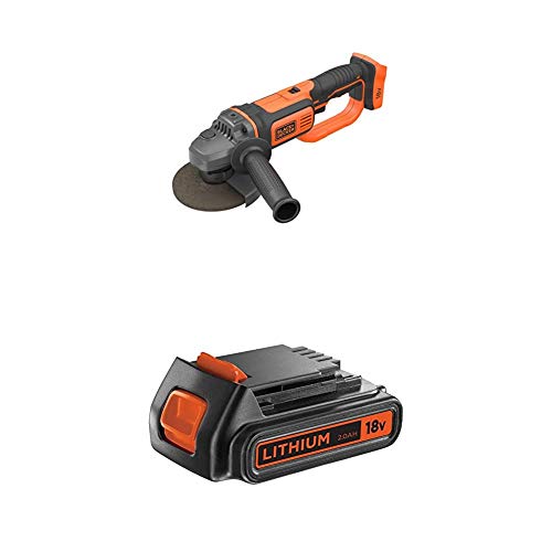 Black+Decker BCG720N Winkelschleifer (18V, 125mm Scheiben-ø, Sanftanlauf, für Trenn, Schleif- & Schrupparbeiten) + Black+Decker Li-Ion Slidepack Akku von Black+Decker