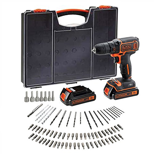 BLACK+DECKER BDC718AS2O-QW Akku-Bohrschrauber – 20 250 U/min – 2 Geschwindigkeiten – 80 Zubehörteile – Lieferung in Organizer, 18 V, 2 Akkus von Black+Decker