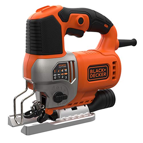 Black+Decker Elektronik-Pendelhub-Stichsäge (650W, 3 Pendelhubstufen, variable Hubzahl, Aluminium-Druckguss-Sägeschuh, Staubabsaugvorrichtung, für gerade-, Kurven- und Gehrungsschnitte) Bes610 von Black+Decker