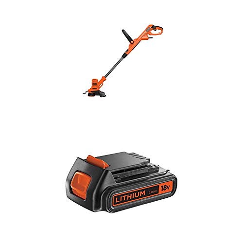 Black+Decker BESTA525 Elektro-Rasentrimmer/Rasenkantenschneider (450W, 25 cm Schnittbreite, E-Drive) + Black+Decker Li-Ion Slidepack Akku (18V 2,0Ah) von Black+Decker