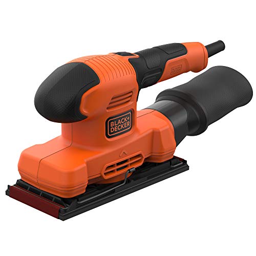 Black+Decker BEW220 Schwingschleifer (150W, Schleifplatten 90 x 187 mm, mit integrierter Staubabsaugung, zum Schleifen/Polieren von großen Flächen, inkl. 1 Schleifpapier K100), Cranberry von BLACK+DECKER
