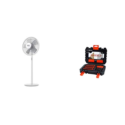 Black+Decker BXEFP60E Ventilator (60 Watt, 130 cm Gesamthöhe, 3 Geschwindigkeitsstufen, extrem leise) + Bohrer- und Schrauberbit-Set A7232 (50-teilig) von Black+Decker