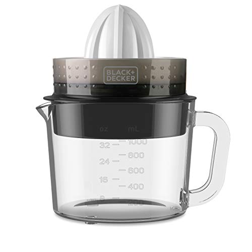 BLACK+DECKER Elektrische Zitruspresse | BXCJ30E | 30W | 1 Liter | Mit Glaskanne | Weiß-Transparent von Black+Decker