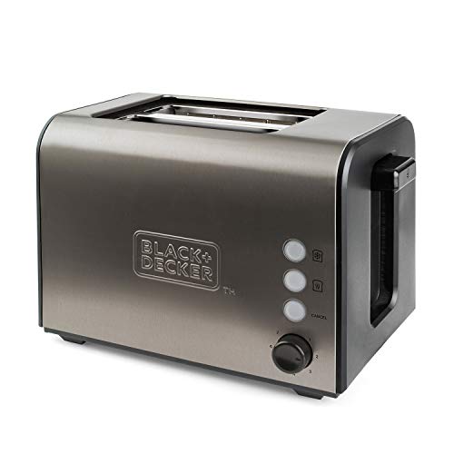 BLACK+DECKER BXTO900E - 900W Toaster aus Edelstahl mit 2 extra breiten Schlitzen von 42x137mm, 7 Röststufen, Auto-Zentriersystem, Funktionen: Stopp, Aufwärmen und Auftauen von Black+Decker