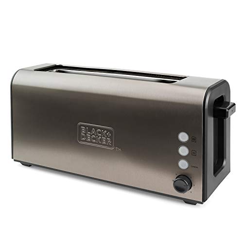 BLACK+DECKER BXTO1000E - 1000W Toaster aus Edelstahl mit extra langem und extra breitem Schlitz, 7 Toaststufen, Auto-Zentriersystem, Funktionen: Stopp, Aufwärmen und Auftauen von Black+Decker