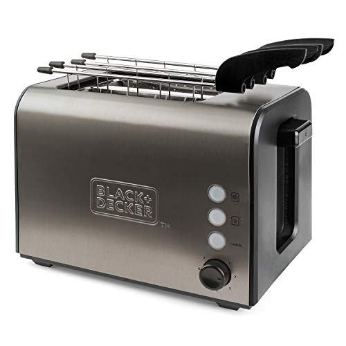 BLACK+DECKER BXTOA900E - 900W Edelstahl Toaster : mit 2 extra breiten Schlitzen, 7 Toaststufen, abnehmbarer Brötchenaufsatz, Funktionen: Stopp, Aufwärmen und Auftauen von Black+Decker