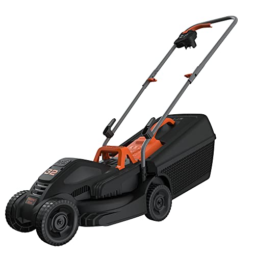 Black+Decker Elektro-Rasenmäher (1.000 W, 32cm Schnittbreite, 3-fach axial Schnitthöhenverstellung, 35l Grasfangbehälter, ideal für kleine Gärten) BEMW351 Multicolor von Black+Decker