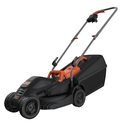 Black+Decker Elektro-Rasenmäher (1.000 W, 32cm Schnittbreite, 3-fach axial Schnitthöhenverstellung, 35l Grasfangbehälter, ideal für kleine Gärten) BEMW351 Multicolor von Black+Decker