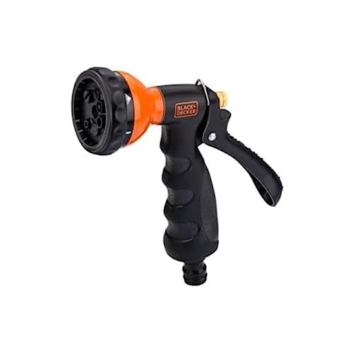 BLACK+DECKER Gartenspritze mit Gartenschlauch Kupplungen - 7 Wasserstufen - Metall - Schwarz/Orange von Black+Decker