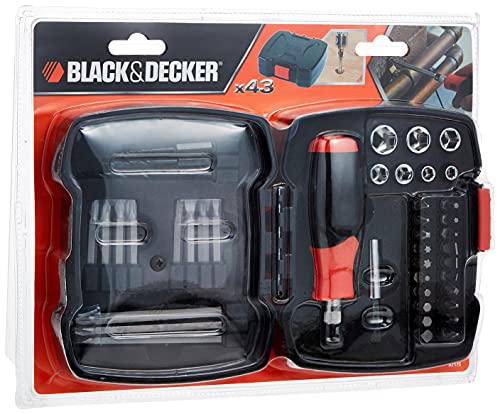 Black + Decker Handratschen-Set, 43-teilig, Schrauberklingen, Stecknüssen, Bits, Bohrer, im Koffer, A7175 von Black+Decker