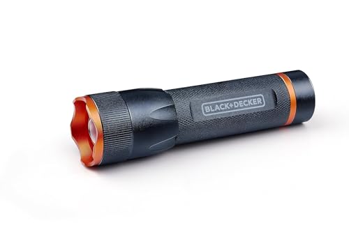 BLACK+DECKER LED Taschenlampe 400 Lumen - 10W - 200M Reichweite - 3 Lichtmodi: Hoch, Niedrig, Pulsierend - Schwarz/Orange von Black+Decker