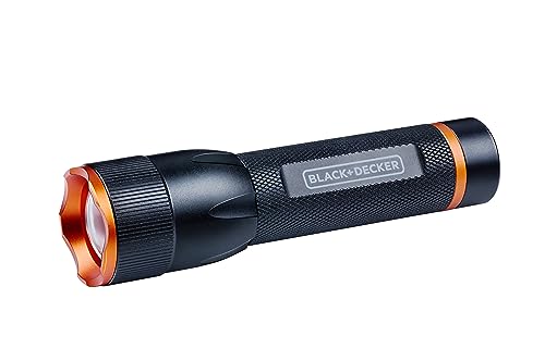 BLACK+DECKER LED Taschenlampe 500 Lumen - 10W - 100M Reichweite - 3 Lichtmodi: Hoch, Niedrig, Pulsierend - Schwarz/Orange von Black+Decker