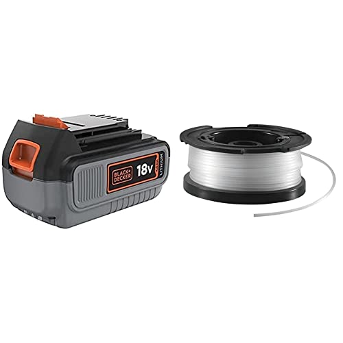 Black+Decker Li-Ion Akku (18V 4,0Ah, für alle 18V / F5 Gartengeräte und Elektrowerkzeuge) BL4018 & vollautomatische Einzelfadenspule (für Rasentrimmer 10 m Länge, 1,5 mm Fadendurchmesser) A6481 von Black+Decker