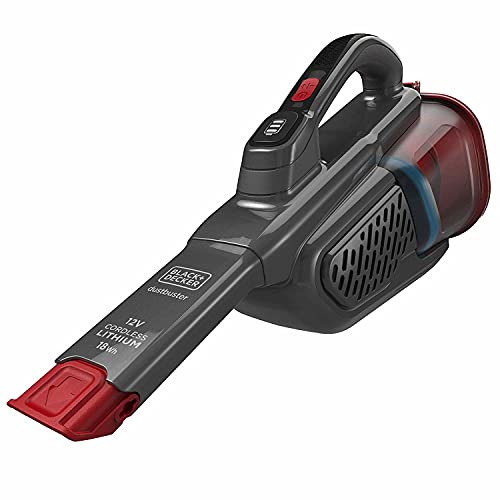 Black+Decker Lithium Dustbuster BHHV315J mit Cyclonic Action - 12 V, 20 AW Akku Handstaubsauger mit ausziehbarer Fugendüse und Ladekabel - Beutelloser, Kabelloser Staubsauger - Titanium/Rot, 500 ml von Black+Decker