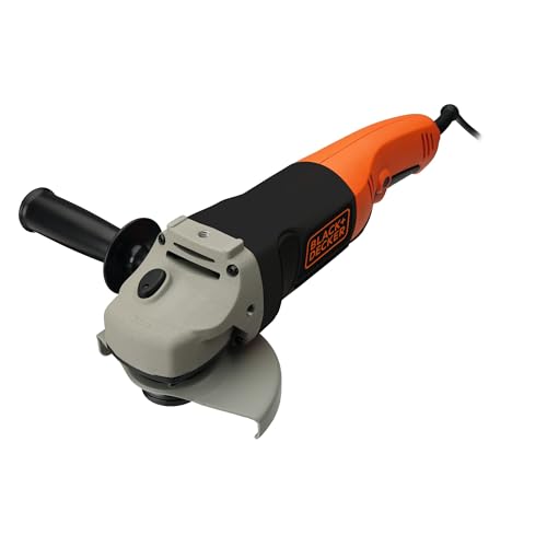 Black+Decker Winkelschleifer (mit 3-Positionen-Zusatzhandgriff, 1200 W, 125 mm, Nullspannungsschalter, Spindelarretierung, Sanftanlauf, rutschfester Gehäusegriff, zum Schleifen, Entrosten), Orange von BLACK+DECKER