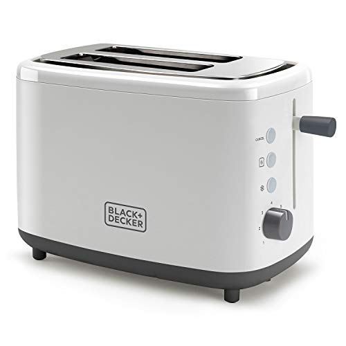 BLACK+DECKER Toaster | 820W | 2 breite Toastschlitze | 7 Röstgradstufen | Automatische Brotzentrierung | Funktionen: Stoppen, Aufwärmen und Auftauen | Krümelschublade | rutschfeste Füße | Weiß von Black+Decker