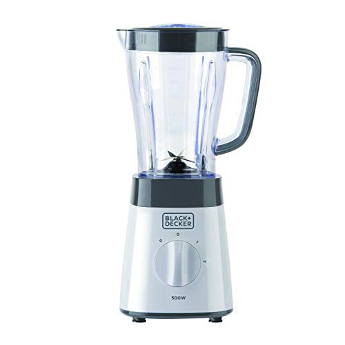 BLACK+DECKER Standmixer | 500W | 2 Geschwindigkeiten | Pulse-Funktion | Glaskrug | 1,5L | Edelstahlmesser mit 4 Klingen | Herausnehmbar und leicht zu reinigen | Weiß und Grau von Black+Decker