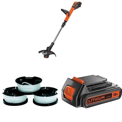 Bundle of Black+Decker Akku-Rasentrimmer (18V 2,0Ah, 28 cm Schnittbreite + Black+Decker Li-Ion Slidepack Akku BL2018 (18V 2,0Ah, passend für alle Black+Decker 18V-Gartengeräte) von Black+Decker