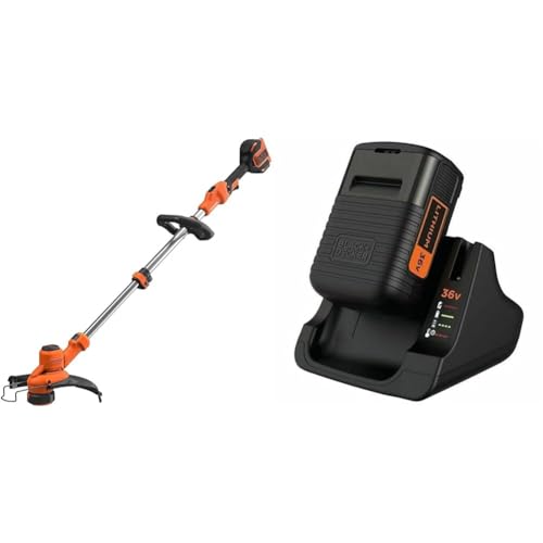 Bundle of Black+Decker Akku-Rasentrimmer BCSTA536B (36V, Schnittbreite 33 cm, Variable Drehzahl, Lieferung ohne Akku und Ladegerät), Orange/Schwarz + Black+Decker Li-Ion-Ergänzungsakku von Black+Decker