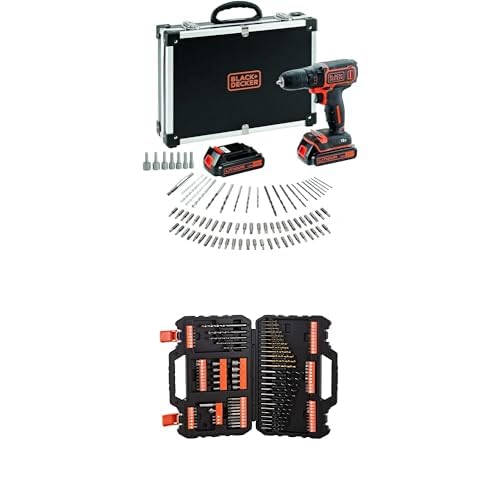 Bundle of Black+Decker BDCDC18BAFC-QW Bohrschrauber (18V, 2X Li-Ion Schiebe-Akku, inkl. 80-TLG. Zubehör im hochwertigen Koffer), 18 V + Black+Decker Bohrer- und Schrauberbit-Set (109-teiliges Set) von Black+Decker