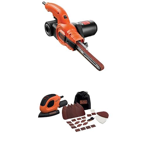 Bundle of Black+Decker Bandschleifer KA900E mit Absaugung + Dreieckschleifer Exzenerschleifer - 55 Watt, Schleifplatte 133 x 95 mm von Black+Decker